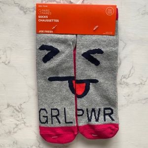 Joe Fresh Nordstrom 3-Pair Girls Size 3-6 “Girl Power” Cotton Blend Socks